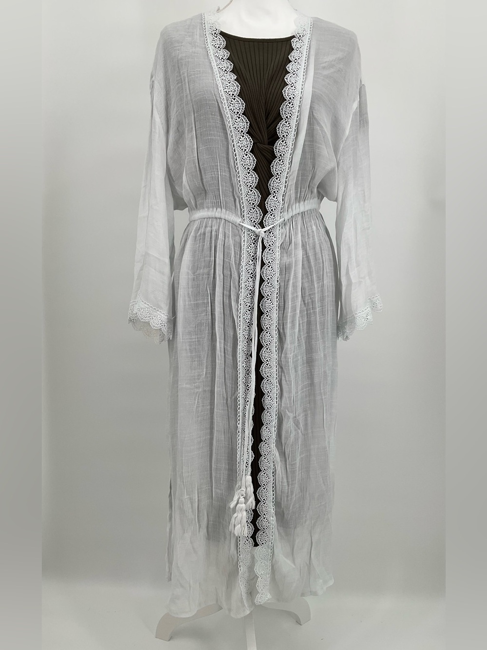 Swim Cover-up with Lace Trim & Tassel Tie One Size